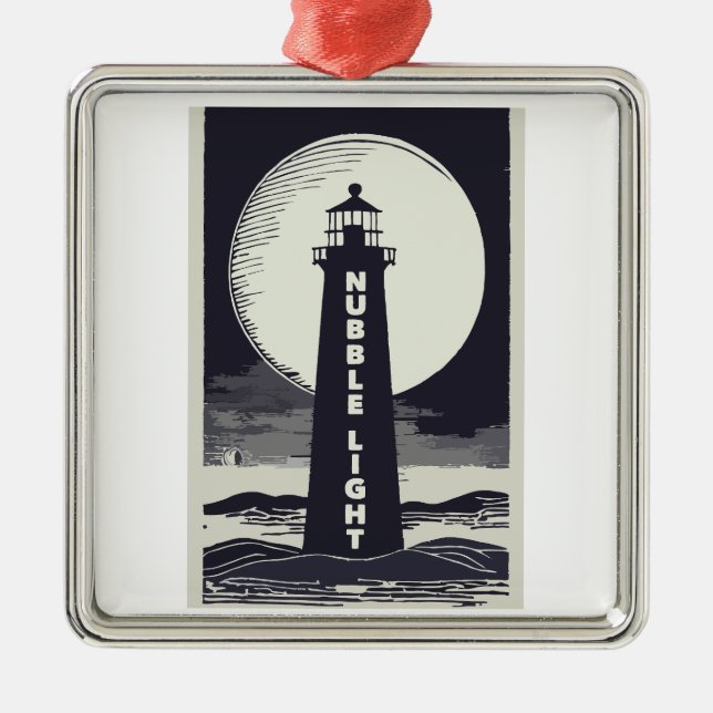 Ornamento De Metal Luz de Nubble Farol de Maine Lua (Frente)
