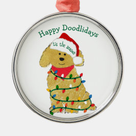 Ornamento De Metal Luzes de Natal personalizadas Goldendoodle