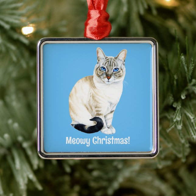 Ornamento De Metal Lynx Point Siamese Cat, Feliz Natal (Árvore)