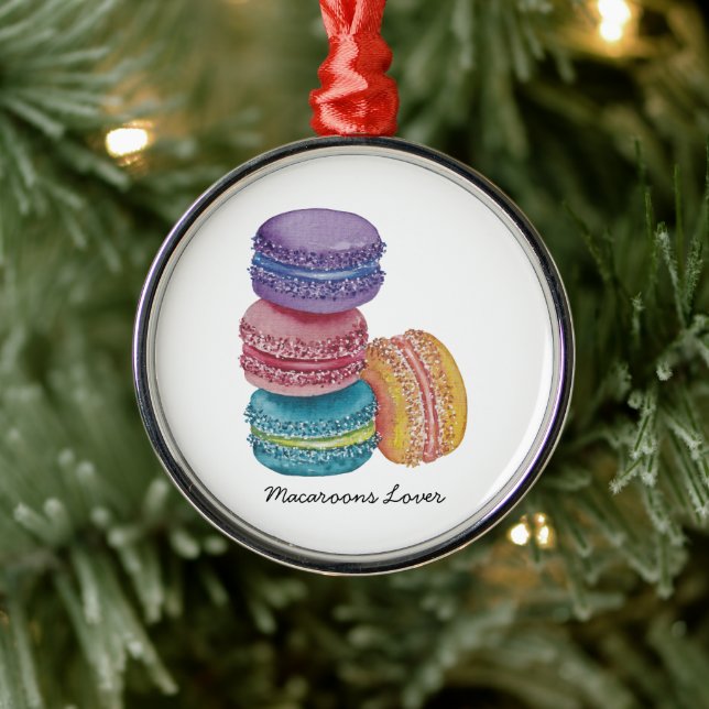 Ornamento De Metal Macarões Coxas Do Arco-Íris Em Aquarela (Árvore)