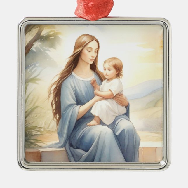 Ornamento De Metal Madonna com Child Jesus (Frente)