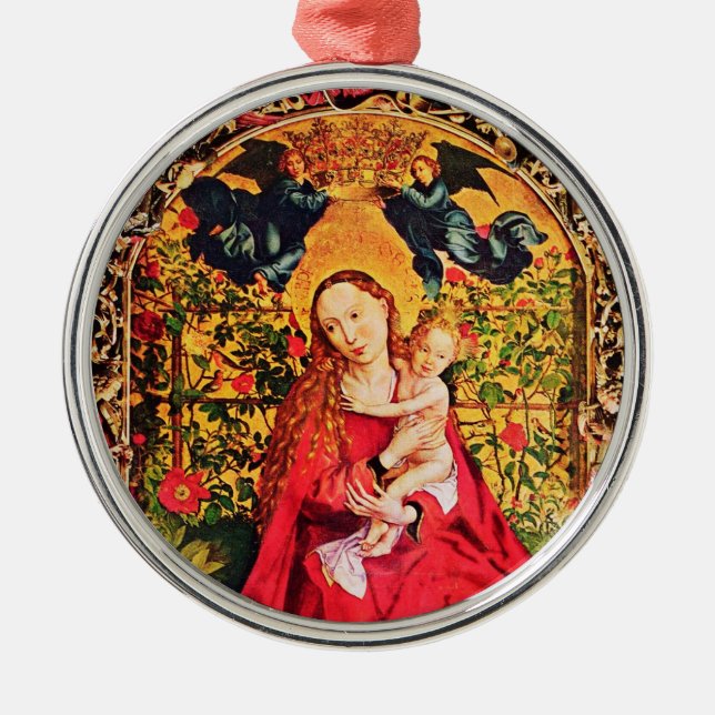 ORNAMENTO DE METAL MADONNA DO MISTOLETOS DE ROSA, HOLLY BERRIES (Frente)
