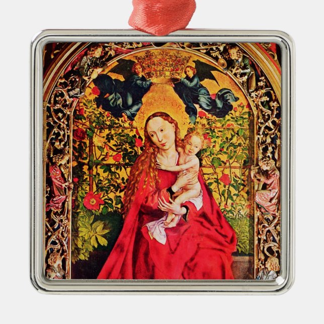 ORNAMENTO DE METAL MADONNA DO MISTOLETOS DE ROSA, HOLLY BERRIES (Frente)