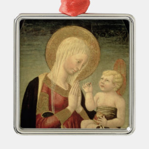 Ornamento De Metal Madonna e criança com romã
