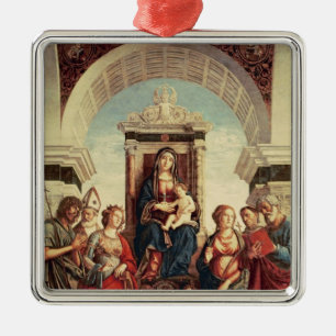 Ornamento De Metal Madonna e criança com santos