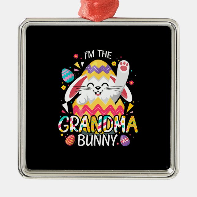 Ornamento De Metal Madre Art | Sou A Avó Bunny Birthday (Frente)