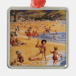 Ornamento De Metal Mãe da cena da praia e miúdos British Rail