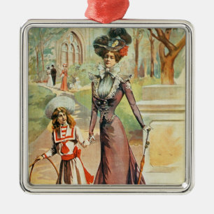 Ornamento De Metal Mãe e filha em uma caminhada (litho da cor)