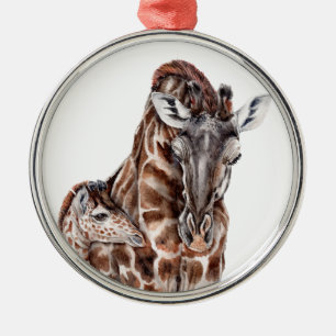 Ornamento De Metal Mãe Girafa com Baby Giraffe