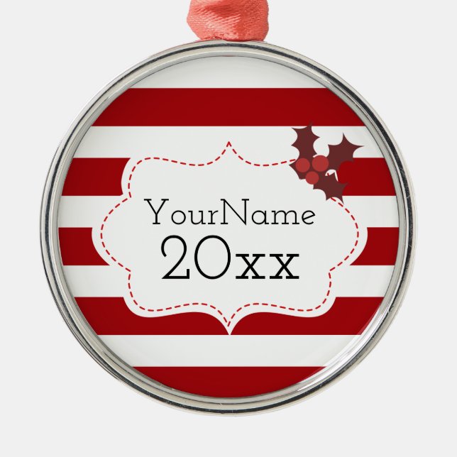 Ornamento De Metal Magia de Natal Vermelho e Branco Personalizável (Frente)