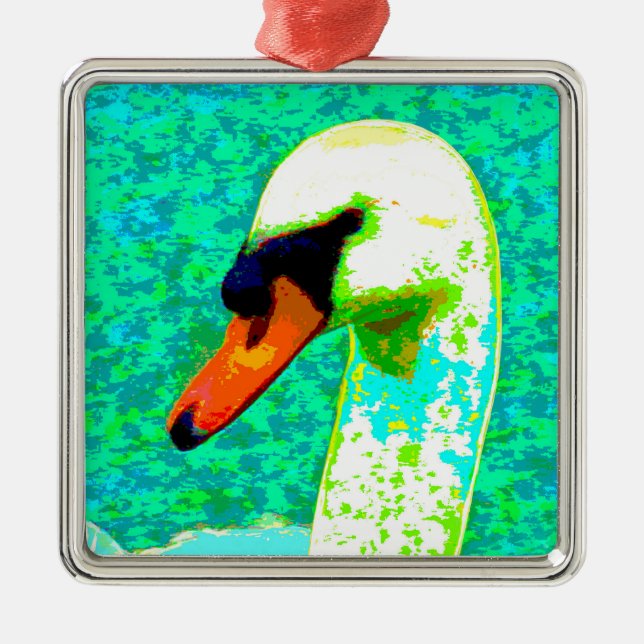 Ornamento De Metal Maiestoso Cabeça Branca de Cisne (Frente)