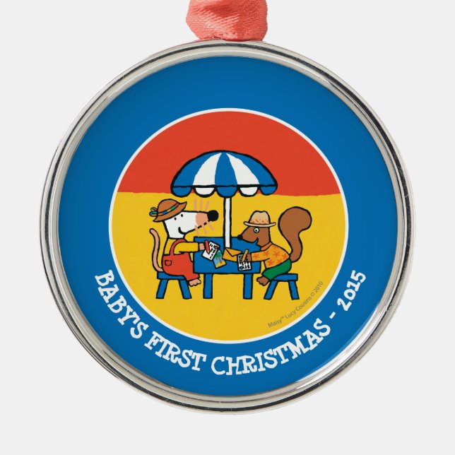 Ornamento De Metal Maisy escreve cartão sob o guarda-chuva azul (Frente)