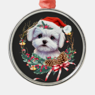 Ornamento De Metal Maltês Puppy Christmas, Xmas Maltês Dog