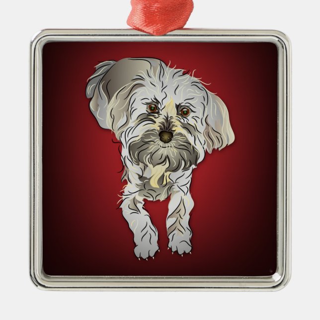 Ornamento De Metal Maltipoo Puppy em vermelho (Frente)