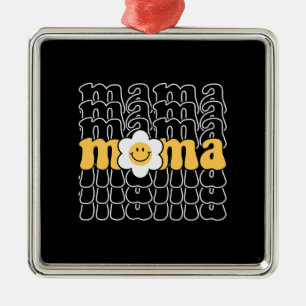 Ornamento De Metal Mama Smiley face Daisy Retro