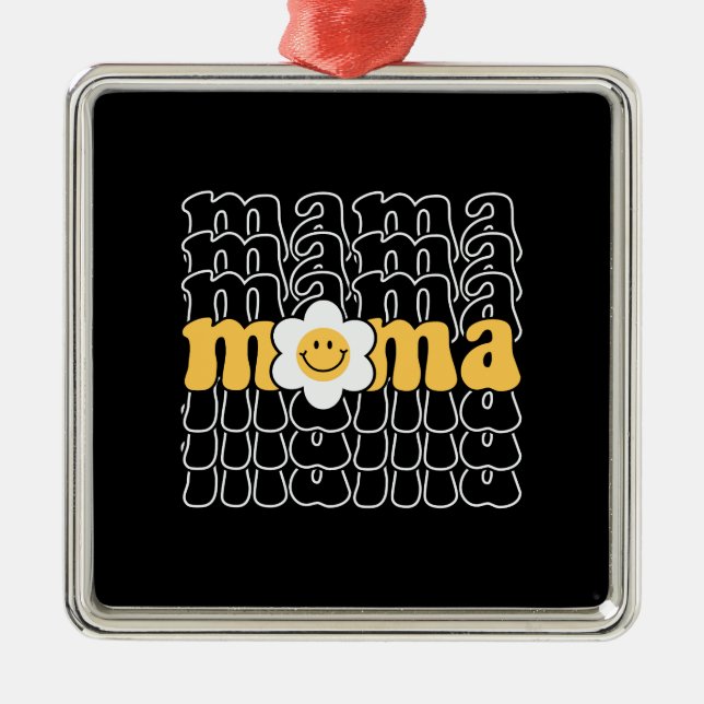Ornamento De Metal Mama Smiley face Daisy Retro (Frente)