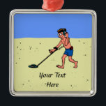 Ornamento De Metal Man Metal Detecting Beach<br><div class="desc">Um homem que detecta metal numa praia.</div>