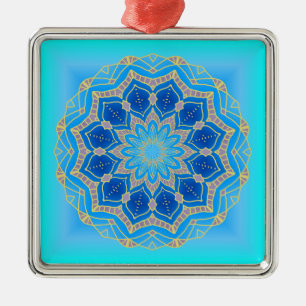 Ornamento De Metal Mandala de lótus em turquesa e azul