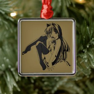 Ornamento De Metal Manga, Neko Catgirl Furry Kawaii Loli
