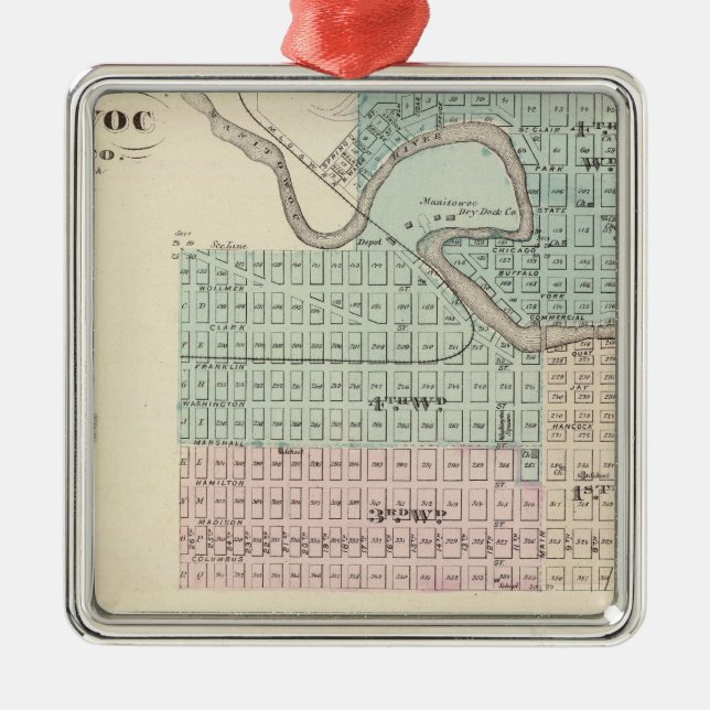 Ornamento De Metal Manitowoc, Sheboygan e Hilbert, Wis (Frente)