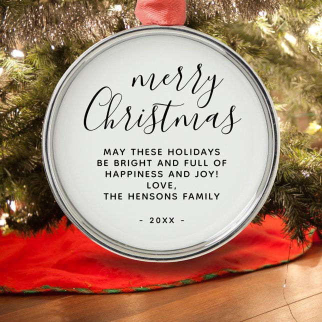 Ornamento De Metal Manuscrito de Natal Mínimo Preto e Branco (Criador carregado)