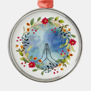 Ornamento De Metal Mãos em oração aquarela