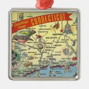 Ornamento De Metal Mapa Antigo de Connecticut 