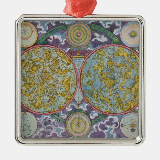 Ornamento De Metal Mapa celestial dos planetas (Frente)