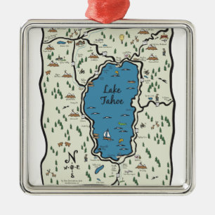 Ornamento De Metal Mapa completo da área de Lake Tahoe