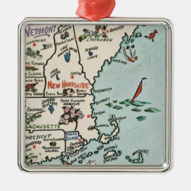 Ornamento De Metal Mapa da Costa da Nova Inglaterra (Frente)