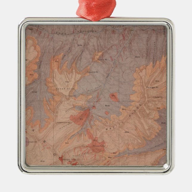 Ornamento De Metal Mapa da geologia, peça nacional de Yellowstone, (Frente)