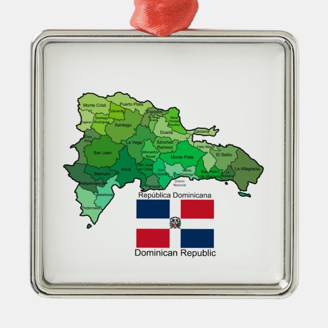 Ornamento De Metal Mapa da República Dominicana (Frente)
