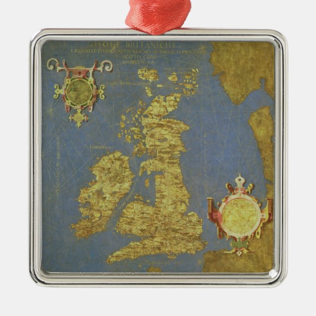 Ornamento De Metal Mapa das ilhas britânicas do século XVI (Frente)