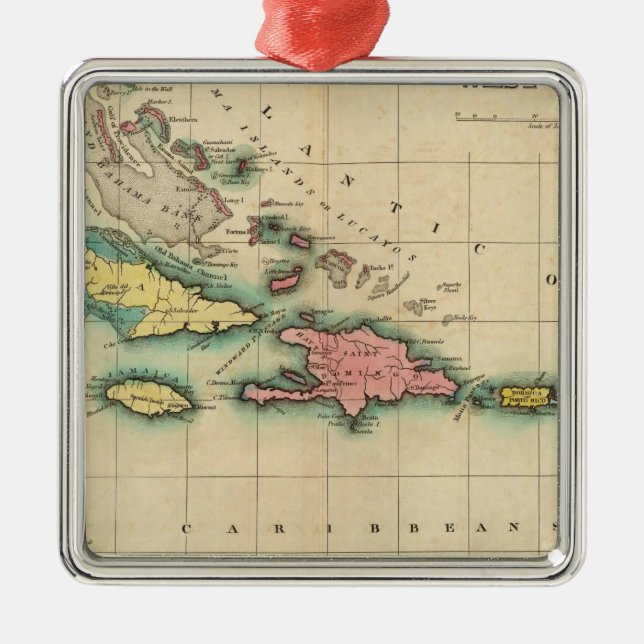 Ornamento De Metal Mapa das Índias Ocidentais (Frente)