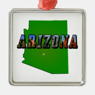Ornamento De Metal Mapa de arizonas e Texto de Imagem