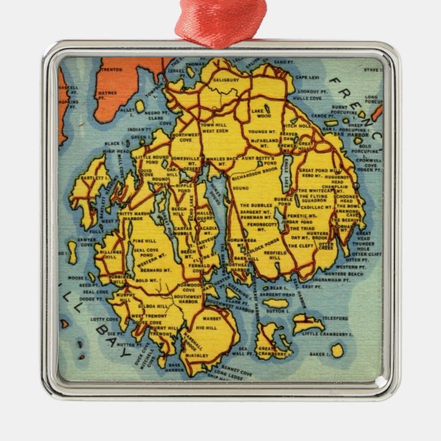 Ornamento De Metal Mapa de Bar Harbor Mt Desert (Frente)