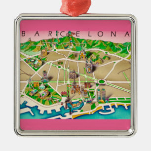 Ornamento De Metal Mapa de Barcelona Espanha