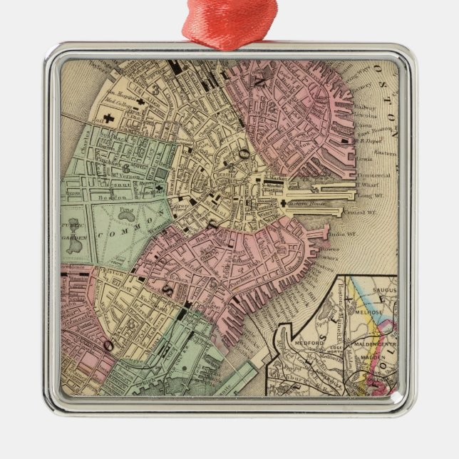 Ornamento De Metal Mapa de Boston por Mitchell (Frente)