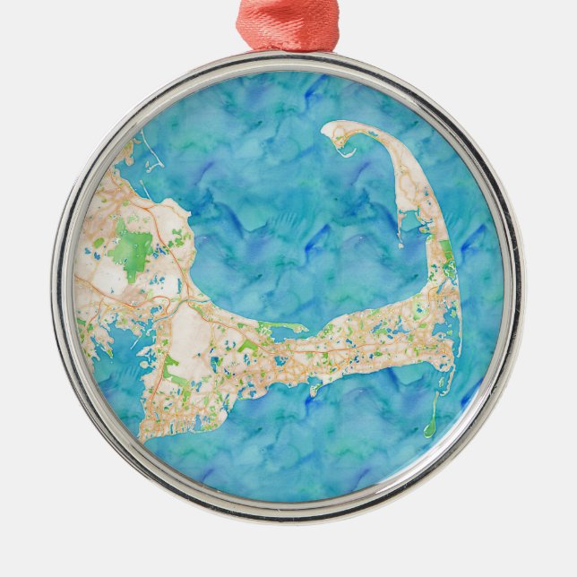 Ornamento De Metal Mapa de Cabo Cod de Aquarela (Frente)