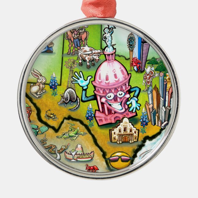 Ornamento De Metal Mapa de Cartoons de Austin Texas (Frente)