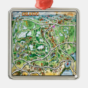 Ornamento De Metal Mapa de Cartoons Orlando Florida