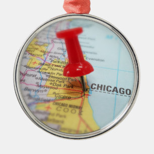 Ornamento De Metal Mapa de Chicago Illinois - Pin