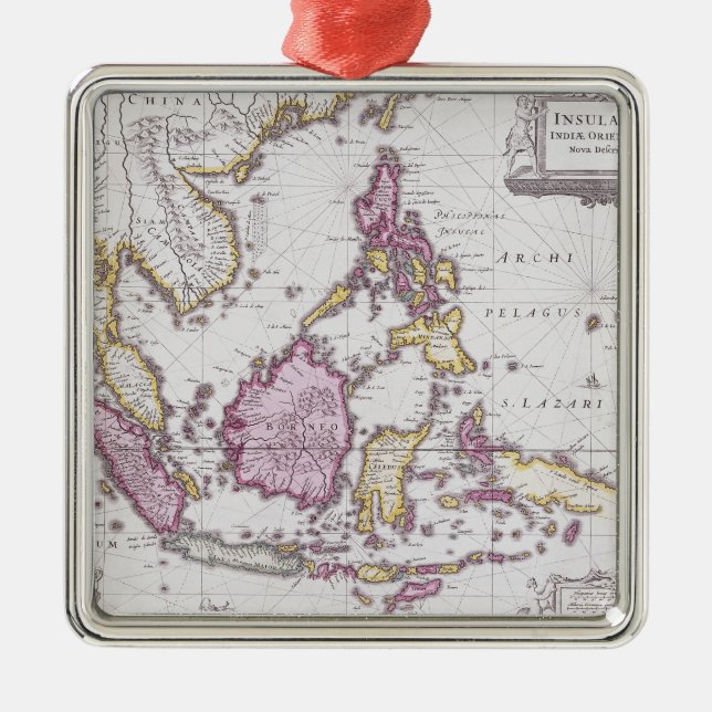 Ornamento De Metal Mapa de China & de Indonésia | 1710 (Frente)