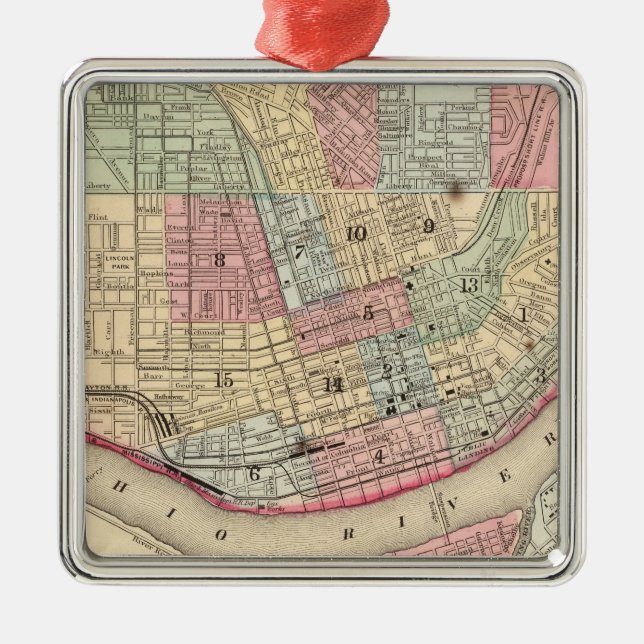 Ornamento De Metal Mapa de Cincinnati por Mitchell (Frente)