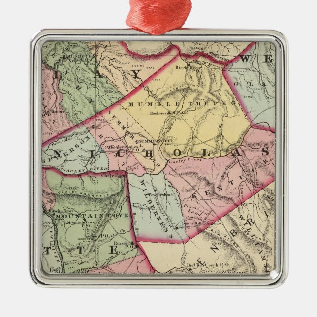 Ornamento De Metal Mapa de Clay, Webster, Nicholas, Condados Fayette (Frente)