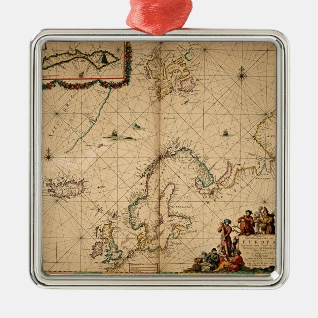 Ornamento De Metal Mapa de Europa do Norte (Frente)