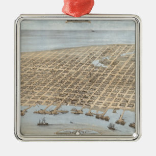 Ornamento De Metal Mapa de Galveston (1871)