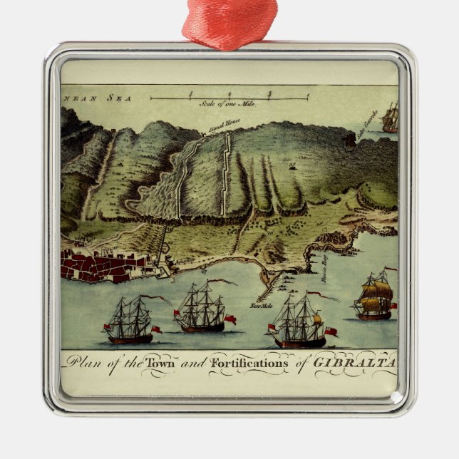 Ornamento De Metal Mapa de Gibraltar 1765 (Frente)
