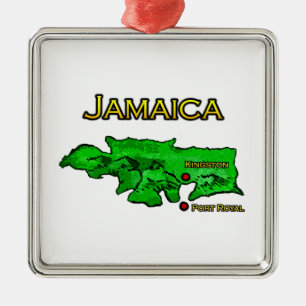 Ornamento De Metal Mapa de Jamaica (verde-amarelo-preto)