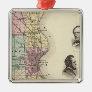 Ornamento De Metal Mapa de Milwaukee County, estado de Wisconsin